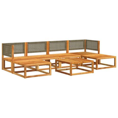 Salon de jardin avec coussins 7 pcs bois massif d'acacia - Photo n°3; ?>