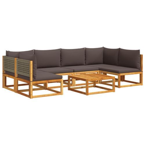 Salon de jardin avec coussins 7 pcs bois massif d'acacia - Photo n°2; ?>