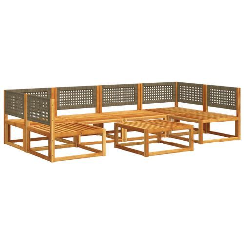 Salon de jardin avec coussins 7 pcs bois massif d'acacia - Photo n°3; ?>