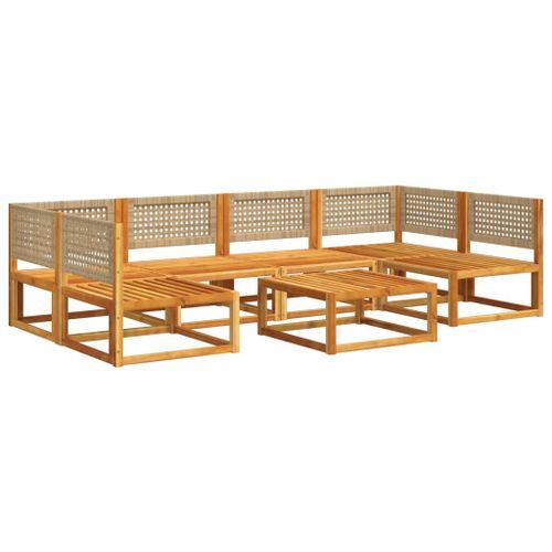 Salon de jardin avec coussins 7 pcs bois massif d'acacia - Photo n°3; ?>