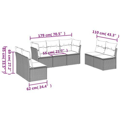 Salon de jardin avec coussins 7 pcs gris clair résine tressée - Photo n°3; ?>