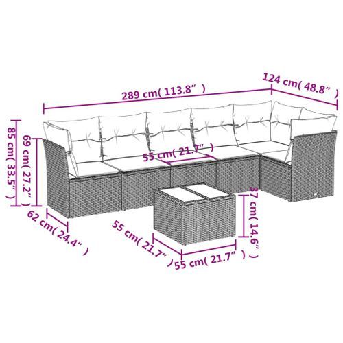 Salon de jardin avec coussins 7 pcs gris clair résine tressée - Photo n°3; ?>