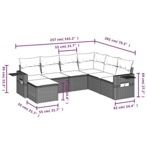 Salon de jardin avec coussins 7 pcs gris clair résine tressée - Photo n°3; ?>