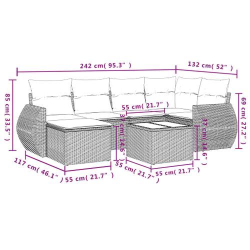 Salon de jardin avec coussins 7 pcs gris clair résine tressée - Photo n°3; ?>