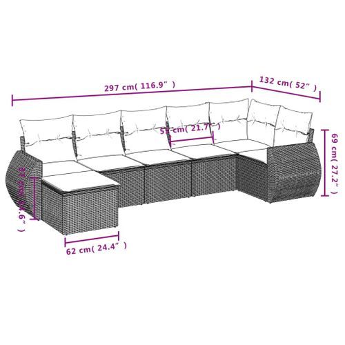 Salon de jardin avec coussins 7 pcs gris clair résine tressée - Photo n°3; ?>