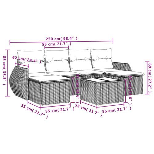 Salon de jardin avec coussins 7 pcs gris clair résine tressée - Photo n°3; ?>