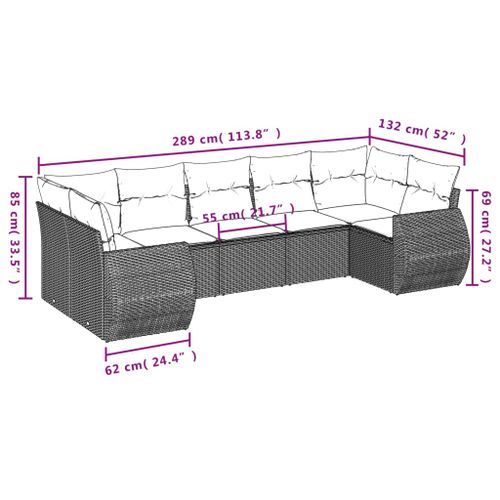 Salon de jardin avec coussins 7 pcs gris clair résine tressée - Photo n°3; ?>