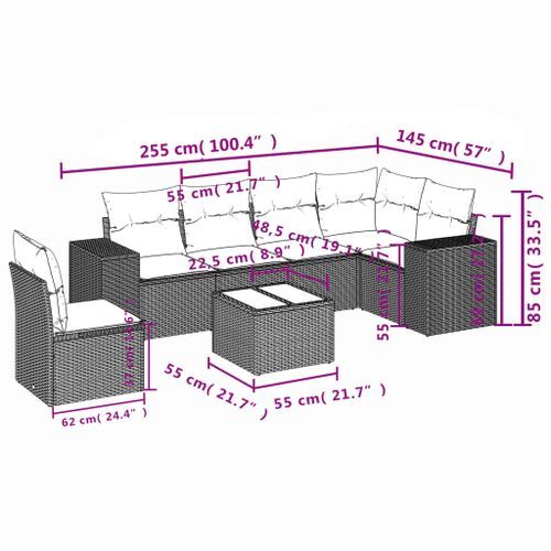 Salon de jardin avec coussins 7 pcs gris clair résine tressée - Photo n°3; ?>