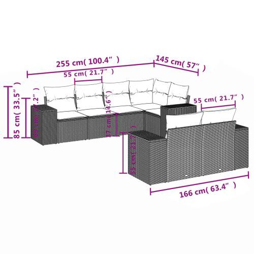 Salon de jardin avec coussins 7 pcs gris clair résine tressée - Photo n°3; ?>