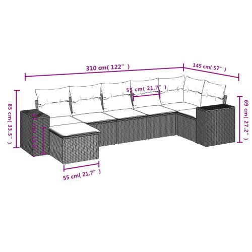 Salon de jardin avec coussins 7 pcs gris clair résine tressée - Photo n°3; ?>