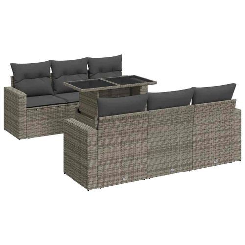 Salon de jardin avec coussins 7 pcs gris résine tressée - Photo n°2; ?>