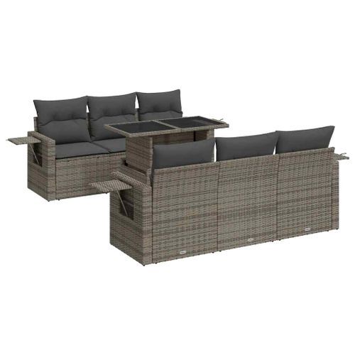 Salon de jardin avec coussins 7 pcs gris résine tressée - Photo n°2; ?>