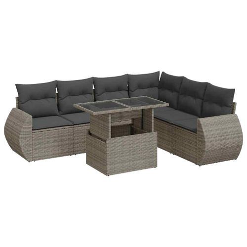 Salon de jardin avec coussins 7 pcs gris résine tressée - Photo n°2; ?>