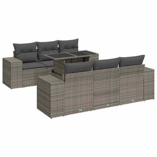 Salon de jardin avec coussins 7 pcs gris résine tressée - Photo n°2; ?>