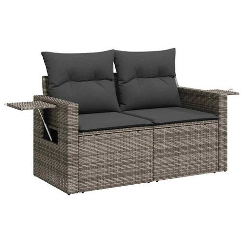 Salon de jardin avec coussins 7 pcs gris résine tressée - Photo n°3; ?>