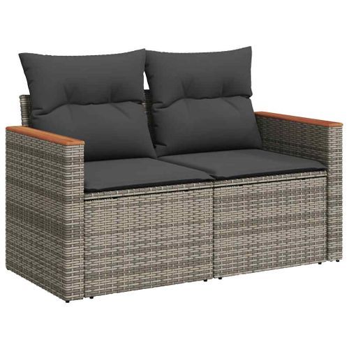 Salon de jardin avec coussins 7 pcs gris résine tressée acacia - Photo n°3; ?>