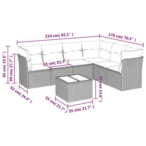 Salon de jardin avec coussins 7 pcs marron résine tressée - Photo n°3; ?>