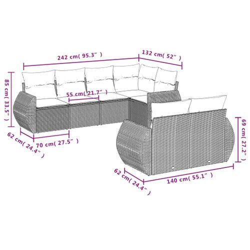 Salon de jardin avec coussins 7 pcs marron résine tressée - Photo n°3; ?>