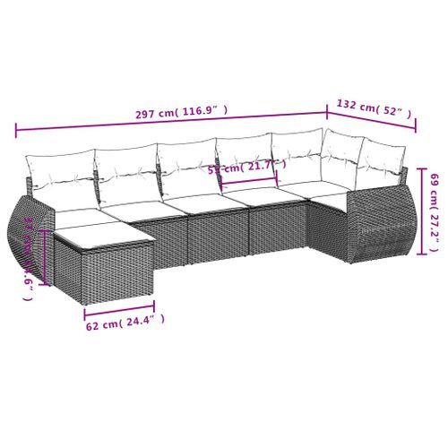 Salon de jardin avec coussins 7 pcs marron résine tressée - Photo n°3; ?>