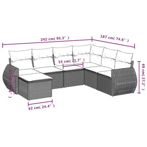 Salon de jardin avec coussins 7 pcs marron résine tressée - Photo n°3; ?>