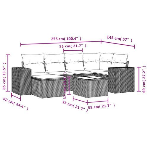 Salon de jardin avec coussins 7 pcs marron résine tressée - Photo n°3; ?>