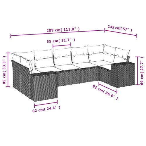 Salon de jardin avec coussins 7 pcs marron résine tressée - Photo n°3; ?>