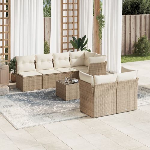 Salon de jardin avec coussins 8 pcs beige résine tressée - Photo n°2; ?>