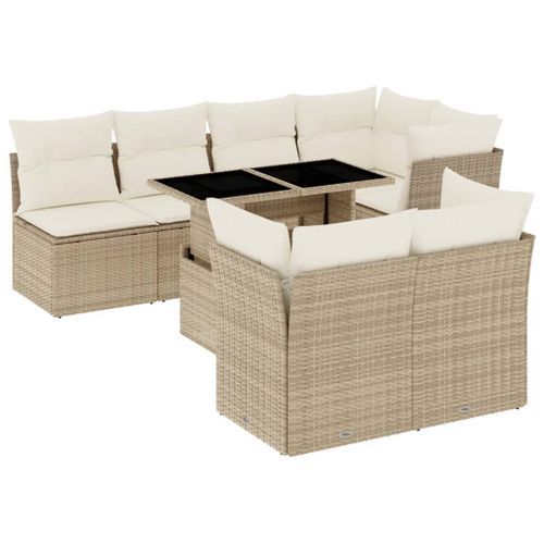 Salon de jardin avec coussins 8 pcs beige résine tressée - Photo n°2; ?>