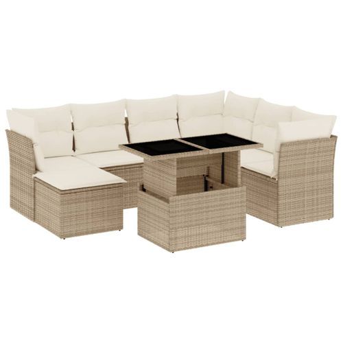 Salon de jardin avec coussins 8 pcs beige résine tressée - Photo n°2; ?>