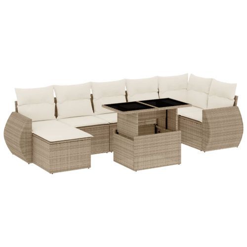 Salon de jardin avec coussins 8 pcs beige résine tressée - Photo n°2; ?>