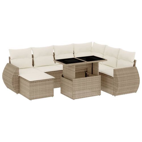 Salon de jardin avec coussins 8 pcs beige résine tressée - Photo n°2; ?>