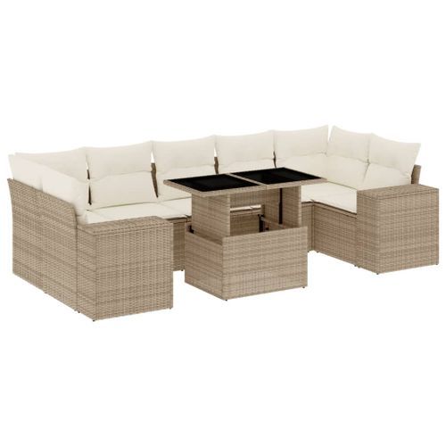 Salon de jardin avec coussins 8 pcs beige résine tressée - Photo n°2; ?>