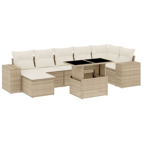 Salon de jardin avec coussins 8 pcs beige résine tressée - Photo n°2; ?>