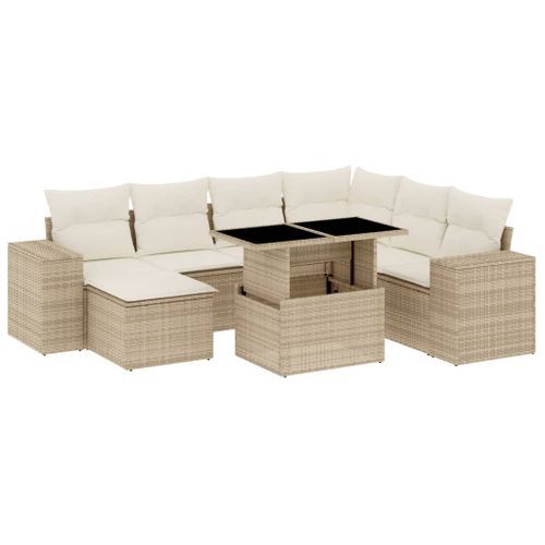 Salon de jardin avec coussins 8 pcs beige résine tressée - Photo n°2; ?>