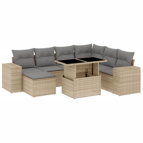 Salon de jardin avec coussins 8 pcs beige résine tressée - Photo n°2; ?>