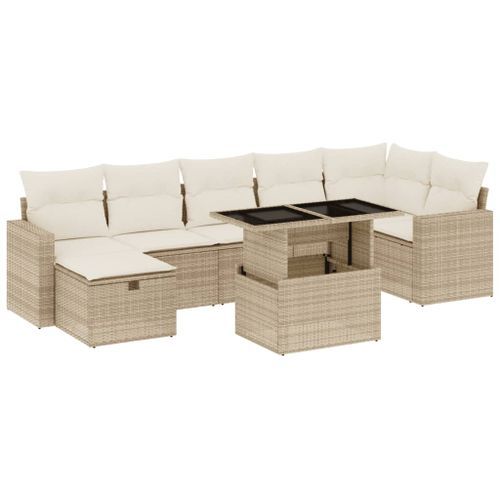 Salon de jardin avec coussins 8 pcs beige résine tressée - Photo n°2; ?>