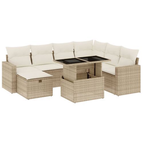 Salon de jardin avec coussins 8 pcs beige résine tressée - Photo n°2; ?>