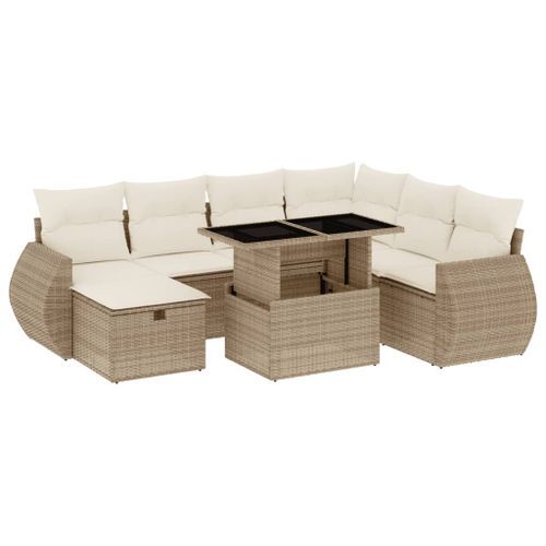 Salon de jardin avec coussins 8 pcs beige résine tressée - Photo n°2; ?>