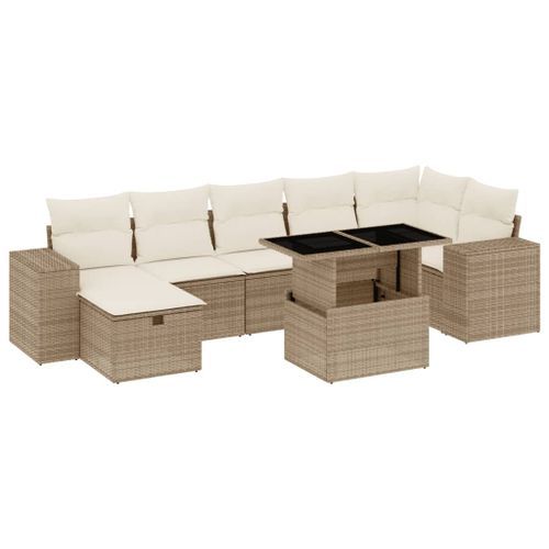 Salon de jardin avec coussins 8 pcs beige résine tressée - Photo n°2; ?>