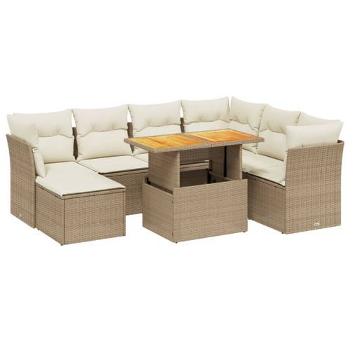 Salon de jardin avec coussins 8 pcs beige résine tressée - Photo n°2; ?>