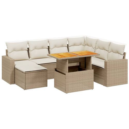 Salon de jardin avec coussins 8 pcs beige résine tressée - Photo n°2; ?>