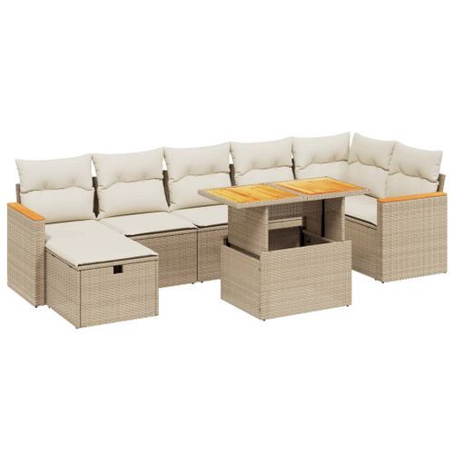 Salon de jardin avec coussins 8 pcs beige résine tressée - Photo n°2; ?>