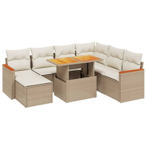 Salon de jardin avec coussins 8 pcs beige résine tressée - Photo n°2; ?>