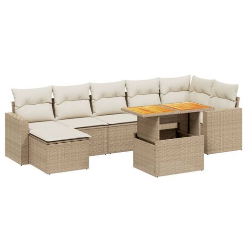 Salon de jardin avec coussins 8 pcs beige résine tressée - Photo n°2; ?>