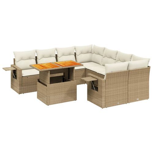 Salon de jardin avec coussins 8 pcs beige résine tressée - Photo n°2; ?>