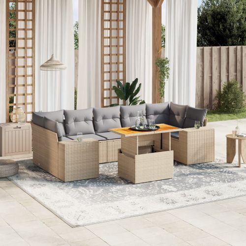 Salon de jardin avec coussins 8 pcs beige résine tressée - Photo n°2; ?>