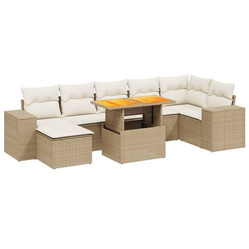 Salon de jardin avec coussins 8 pcs beige résine tressée - Photo n°2; ?>