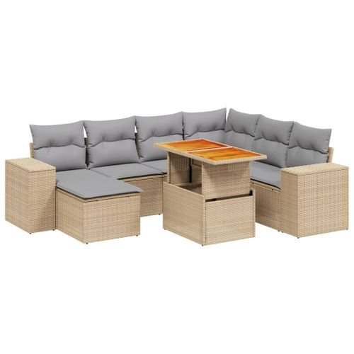 Salon de jardin avec coussins 8 pcs beige résine tressée - Photo n°2; ?>