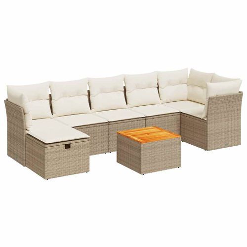 Salon de jardin avec coussins 8 pcs beige résine tressée - Photo n°2; ?>