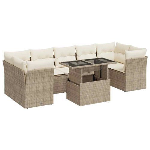 Salon de jardin avec coussins 8 pcs beige résine tressée - Photo n°2; ?>